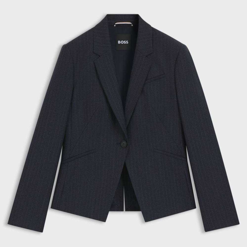Boss by Hugo Boss Women's Navy Striped Slim Fit Blazer in Virgin Wool